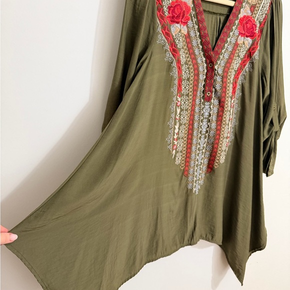 Embroidered Olive Green Women's Top - Picture 4 of 5